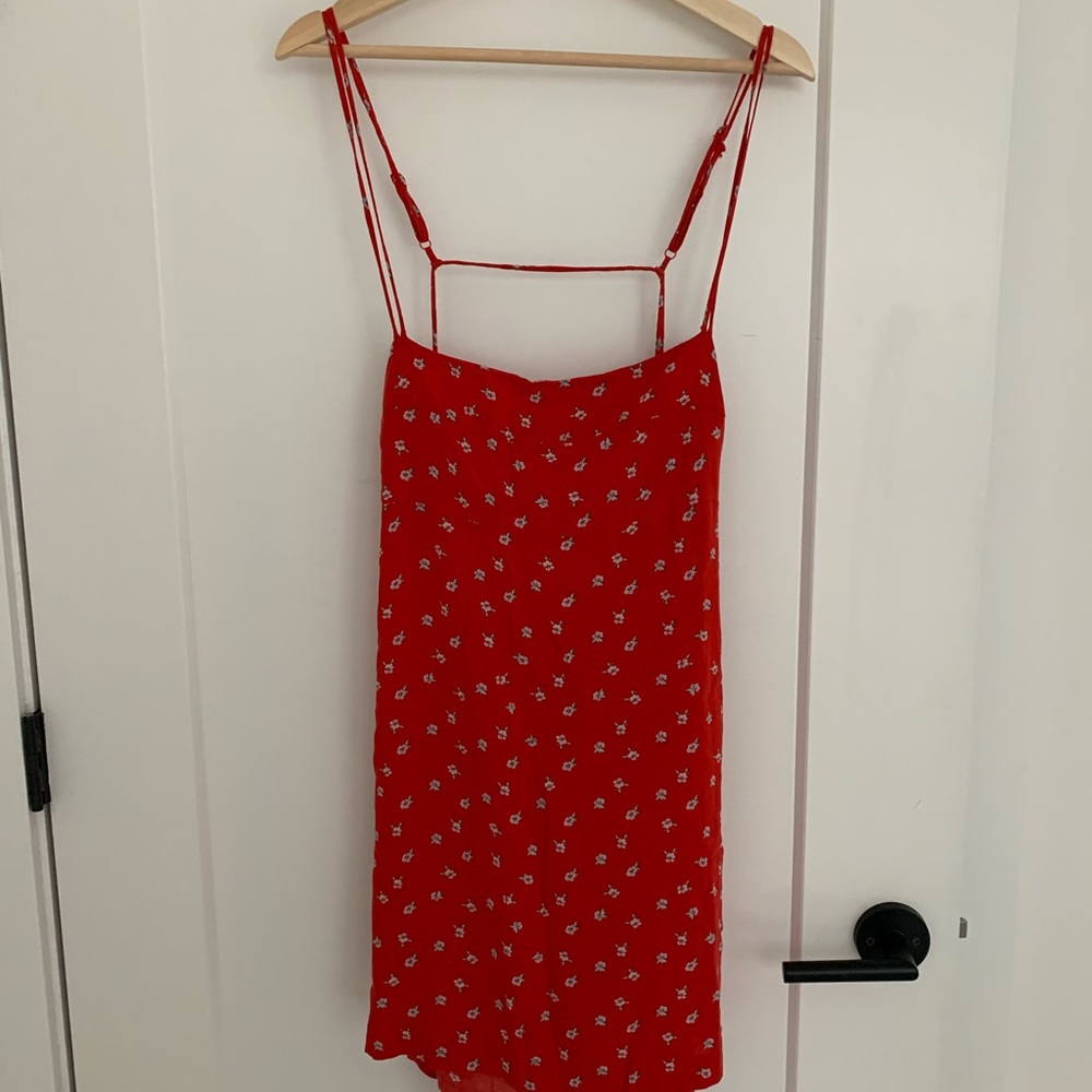 Red Floral Slip Dress with Spaghetti Straps